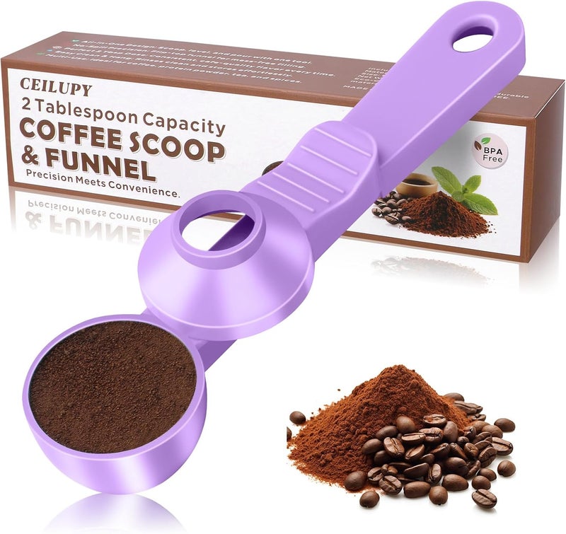 CEILUPY 2-in-1 Coffee Scoop with Funnel, 2 Teaspoon Measuring Spoon for Reusable Pods, Ground Coffee, Protein Powder & Tea, Mess-Free Plastic Design (Light Purple) - Image 1